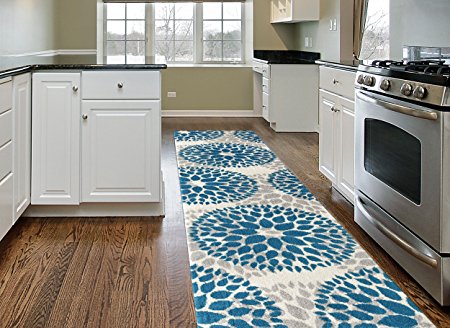 Rugshop Modern Floral Circles Design Area Rug Runner, 2' x 7'2", Blue