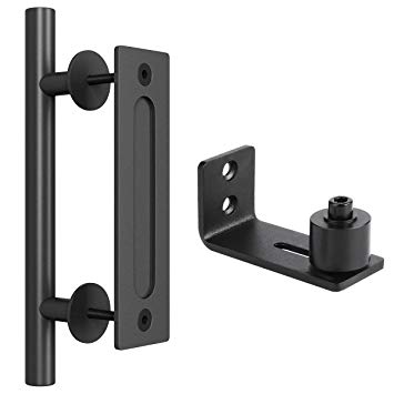 SMARTSTANDARD Sliding Barn Door Bottom Adjustable Floor Guide Floor Guide Roller and Door Handle (Black)