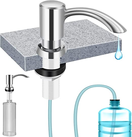 TTILL Dish Soap Dispenser for Kitchen Sink, No-Spill Soap Pump, Chrome ABS Pump Head, Built in Sink Soap Dispenser with 47" Extension Tube and 340ml Bottle Kit, Two Ways of Using