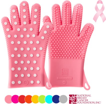 ☞ New For Summer 2016: Heavy-Duty Women's Silicone Oven Mitts ★ PINK Special Edition ★ Profits Will Help Fight Breast Cancer ★Designed in Italy, 2 Sizes Available ★ Heat Resistant Gloves (1 Pair M/L)