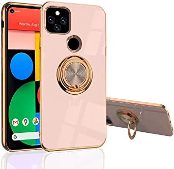 Pixel 5A Case, with 360° Kickstand Support Magnetic Car Mount Slim Protection Fashion Electroplating Design Cover Compatible with Google Pixel 5A (Pixel5A, Pink)