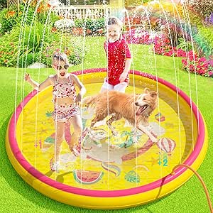 Peradix Tapis Enfant de Jet d'eau 170CM PVC Tapis de Pulvérisation D'éclaboussure d'eau Piscine de Jeux Natte et avec Jet Fontaine pour Enfant,Splash Sprinkle Play Pad Mat Garçons et Filles (Jaune)