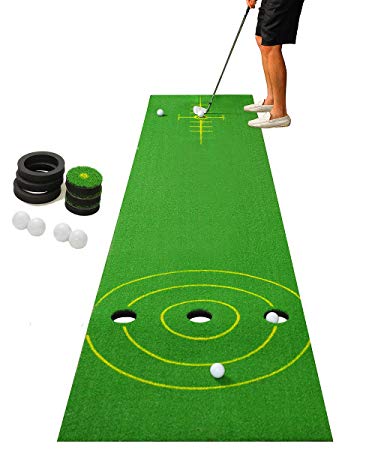 2-FNS Golf Putting Green/Mat-Golf Training Mat, Golf Practice Mat with 4 Golf Balls for Indoor/Outdoor