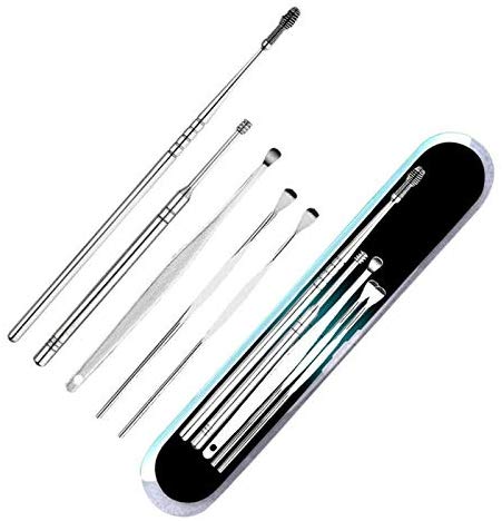 Skudgear 5 pieces Earwax Removal Kit, Ear Pick Ear Curette Safety Cleaner with Storage Box