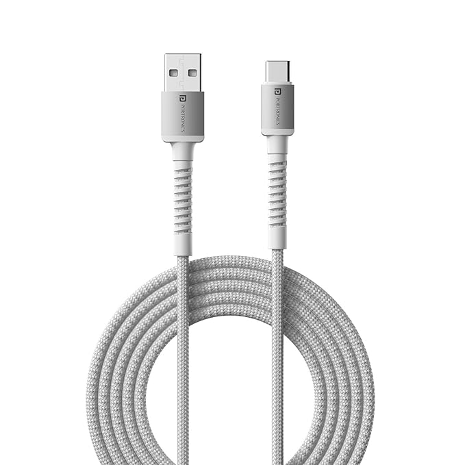 Portronics Konenct X USB to Type C Cable with 3A Output, Fast Charging & Data Transfer, Nylon Braided, Aluminium Alloy Shell, 1M Length compatible with Type C Smartphones(White)