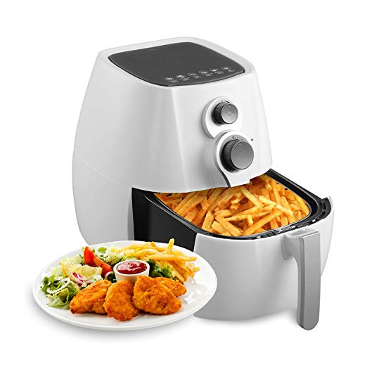 KUPPET 4.76QT Oilless Air Fryer with Cookbook-8-IN-1 Hot/Deep Fryer with Basket-Rapid Air Technology For Less or No Oil-Timer Temperature Dual Control -Included 6 Cooking Presets -1350W-White