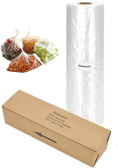 Immuson Food Storage Bags, Plastic Produce Bag on a Roll Fruits, Vegetable, Bread, Food Storage Clear Bags (12" x 16",5 Rolls)