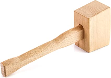 QWORK Wooden Mallet, 9.5" Manual Ice Hammer Mallet Beech Solid Carpenter Wood Hammer Woodworking Hand Tool