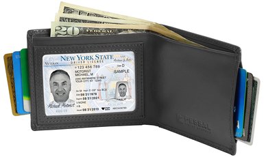 Men's Ultra Slim Wallet - RFID Blocking - High Quality 100% Genuine Top Grain Leather - Id Window - By Pessal