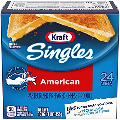 Kraft Singles American Cheese Slices (16 oz Pack, 24 Slices)