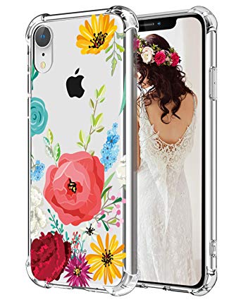 Flowers iPhone XR Case Hepix Floral Clear Phone Caes for Girls Women Slim Soft Flexiable Protective Cover Cases with Reinforced Corner Bumpers TPU Anti-Scratch Case for Apple iPhone XR (2018) 6.1"
