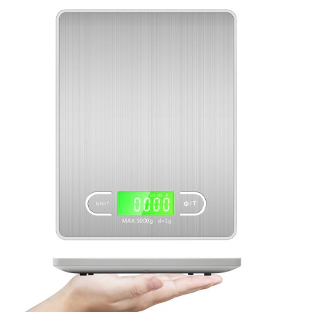 Food Scale, Sokos 5000g Multifunction Pocket Digital Scale 0.01 oz Resolution, High Precision With Backlit Display & Stainless Steel (Grey)