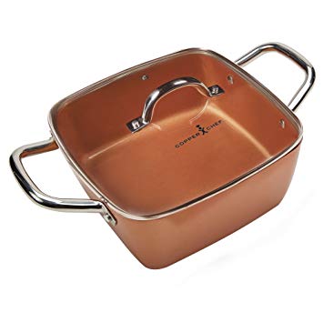 Copper Chef 11 Inch Casserole Pan Set - 2 Piece Deep Square Pan With Glass Lid – Non-Stick Square Baking Pan – Multi Use Stainless Steel Induction Plate PTFE & PFOA Free