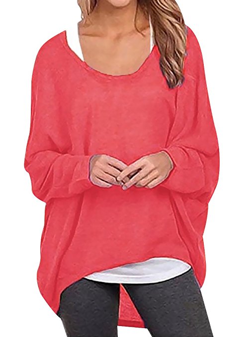 Oryer Womens Casual Oversized Baggy Off Shoulder Shirts Batwing Sleeve Loose Pullover Tops