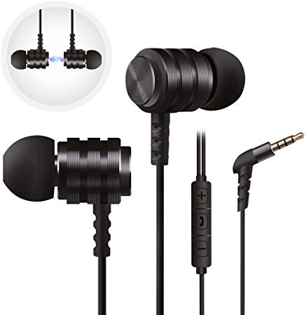 2E Wired Earbuds with Mic - Noise Isolating Earbuds Wired Earphones with Microphone and Volume Control in Ear Headphones Earbuds Durable Earbuds Tanglefree Magnetic, X1 Extra Bass Black