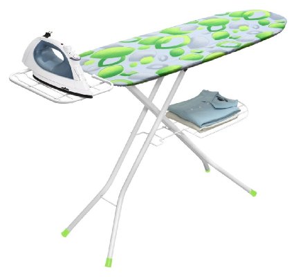 Ybm Home & Kitchen 4-leg Ironing Board & Grey and Green Print Cotton Cover with Steel Mesh Top 1548-16 2315