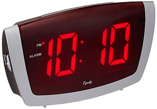 Equity by La Crosse 75906 LED Alarm Clock with High/Low Dimmer, 1.8", Red