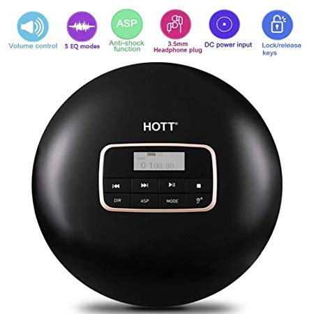 Compact CD Player with Disc, Portable Personal CD Player for Home with Stereo Headphones/LCD Display/USB Power Adapter, CD Music Player with Electronic Skip Protection and Anti-Shock Function, Black