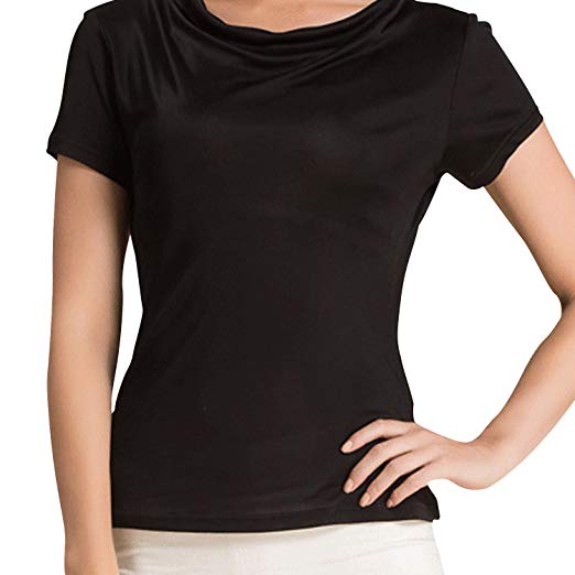 METWAY Women's T Shirt Short Sleeve Comfy Fit Swing Neck Silk Tops
