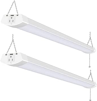 2 Pack 4FT LED Shop Light Linkable, 120W 13000lm(400w Equivalent), 5000K Utility Shop Lights for Garages, Workshops, Basements, Hanging or FlushMount, with Power Cord and Pull Chain, ETL