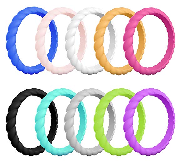 ALEXTINA Set of 10 Thin Silicone Ring Midi Kuckle Stackable Rings for Women Soft Comfort Fit