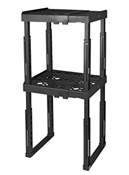Tools for School Locker Shelf. Adjustable Height 9 3/4" to 14" and Width 8" to 12 1/2". Stackable and Heavy Duty. Holds 40 lbs. per Shelf (2 Pack, Black)