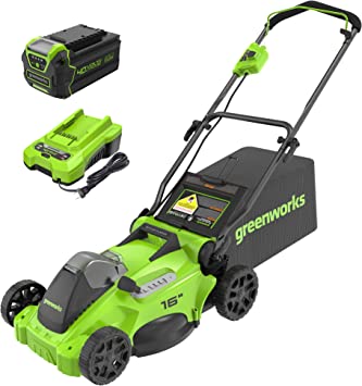 Greenworks 40V 16inch Brushless Cordless Lawn Mower, 4.0Ah Battery and Charger Included