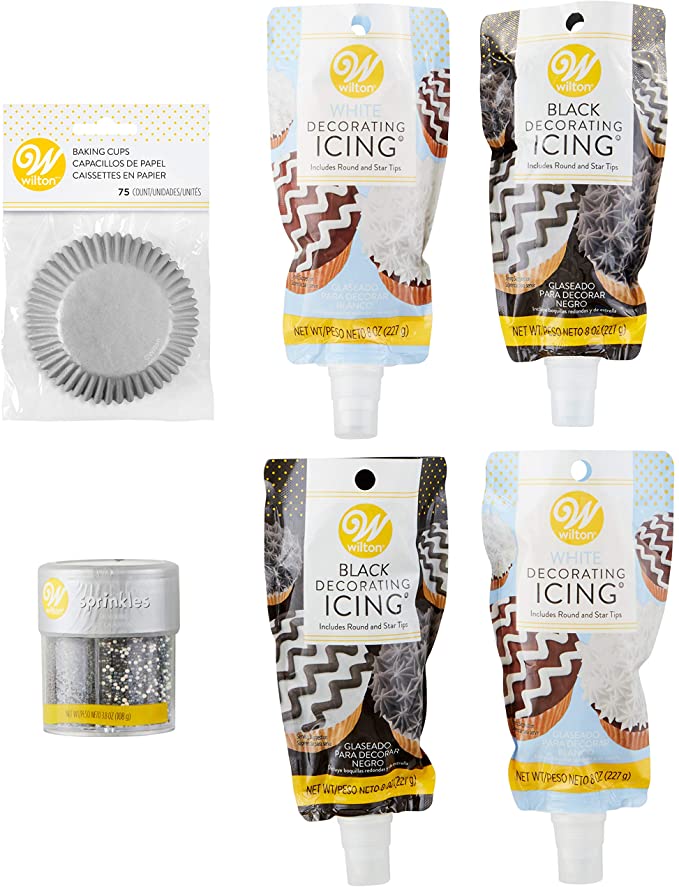 Wilton Black, White and Silver Cupcake Decorating Set, 6-Piece