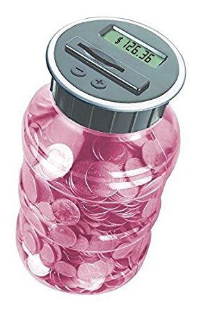 Digital Coin Bank Savings Jar - Automatic Coin Counter Totals all U.S. Coins including Dollars and Half Dollars - Transparent Pink