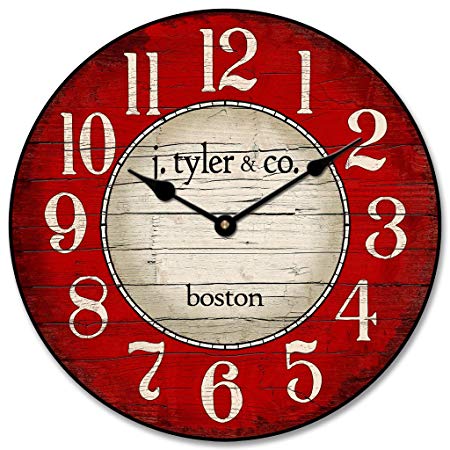 Boston Harbor Red Wall Clock, Available in 8 Sizes, Most Sizes Ship The Next Business Day, Whisper Quiet.