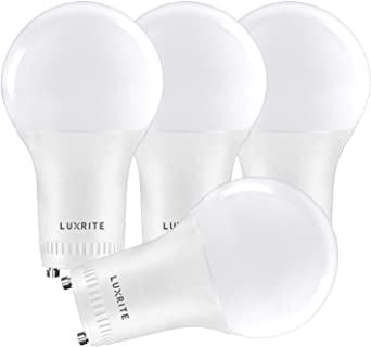 Luxrite A19 LED GU24 Light Bulb, 60W Equivalent, 2700K Warm White, Enclosed Fixture Rated, 800 Lumens, Dimmable Twist Lock Light Bulbs, Damp Rated, UL Listed, GU24 Base (4 Pack)