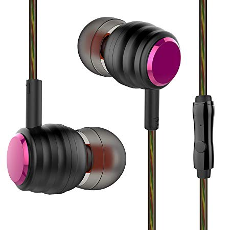 Wired Headphones, BYZ Earbuds with Mic, Stereo Wired Earphones, Tangle Free Cable, Ergonomic Design, 3.5mm Jack, Black Red