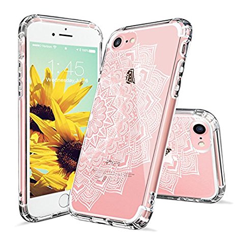 iPhone 7 Case, iPhone 7 Clear Case, MOSNOVO White Flower Henna Mandala Floral Moon Pattern Clear Design Transparent Plastic Back with TPU Bumper Protective Case Cover for Apple iPhone 7 (4.7 Inch)