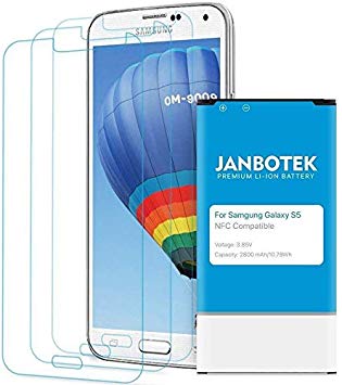 Galaxy S5 Battery, JANBOTEK 2800mAh Li-ion Replacement Battery for Samsung Galaxy S5 I9600, G900F, G900V, G900T, G900A, G900P [NFC/Google Wallet Capable] with Screen Protector