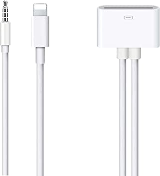 Lightning to 30-Pin Adapter, ROSYCLO MFi Certified 8-Pin to 30 Pin Female Converter with 3.5mm AUX Audio Cable Charging Sync Cord Compatible iPhone 6s/6s Plus/6/6 Plus/SE/5s/5c/5/iPad Devices White