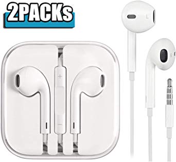 3.5mm Aux Wired Jack Headphones【2 Pack】 Headphones/Earphones/Earbuds Built-in Microphonen & Volume Control，Compatible iPhone/iPod/iPad/Android/MP3/MP4 Headphones Plug and Play Mobile phone accessories