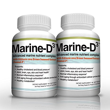 Vitamin D3 Omega 3 Fish Oil DHA 340mg Supplement by Marine Essentials (120 Soft Gel Caps)
