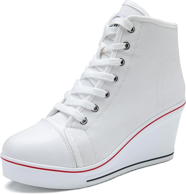 Hurriman Wedge Sneakers for Women, High Heel Platform High Top Canvas Shoes Lace up Zipper Fashion Sneakers, Tenis Zapatos de Cuña Plataforma Tacón para Mujer, Suitbale for Y2K & Harley Quinn Cosplay