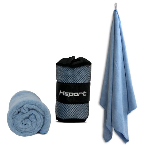 Premium Quality Microfiber Sports Towel by HSport- Multi Uses- Ideal For Gym Workouts, Camping, Travel, Hot Yoga and More..