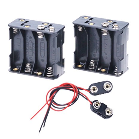 Hilitchi 2Set 8 x AA Thicken Battery Holder and T Type Wired Battery Clip Standard Snap Connector