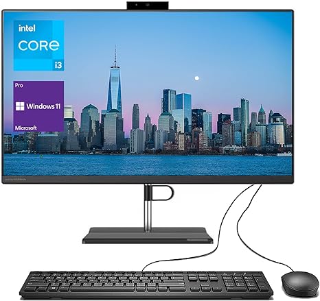 Lenovo V30a Business All-in-One Desktop, 21.5" FHD Display, Intel Core i3-1115G4, 16GB RAM, 256GB PCIe SSD, Webcam, DVD, Wired Keyboard & Mouse, Wi-Fi, Windows 11 Pro, Black