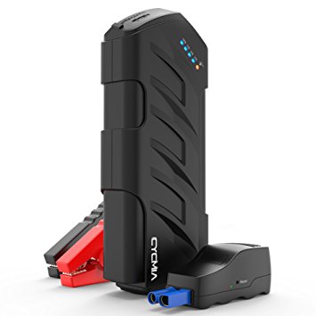 CYCMIA Car Jump Starter 600A Peak 15000mAh Emergency Battery Booster Power Bank with Intelligent Alligator Clamps LED Flashlight Black