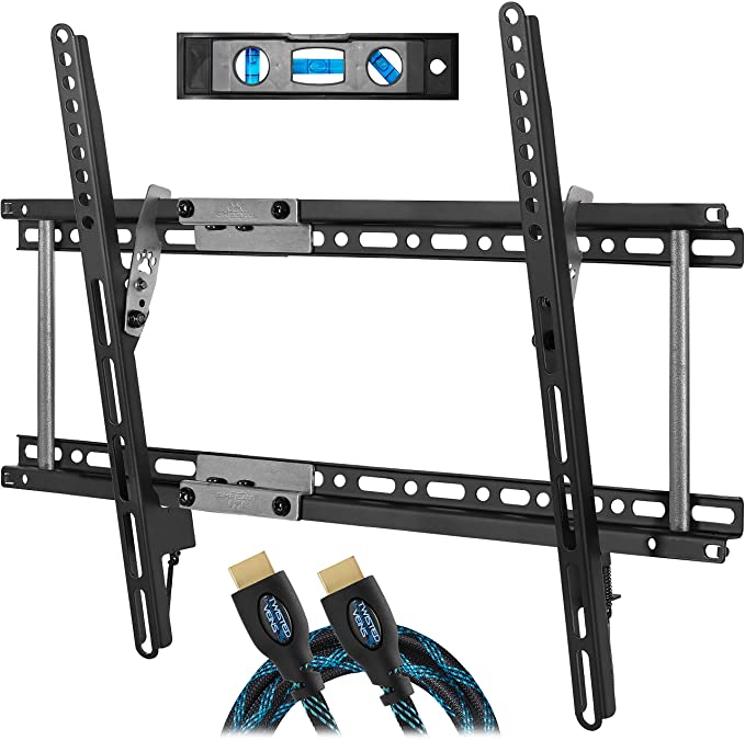 Cheetah APTMM2B TV Wall Mount for 20-80" TVs (some up to 90”) up to VESA 600 and 165lbs, and fits 16” And 24” Wall Studs, and includes a Tilt TV Bracket, a 10' Twisted Veins HDMI Cable and a 6" 3-Axis