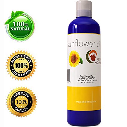 Pure Sunflower Seed Oil - Cold Pressed for Greatest Efficacy - Use on Hair, Skin & Body for Advanced Hydration - Vitamin E Rich - Great Essential Massage Oil Base - 4 Oz- USA Made By Maple Holistics