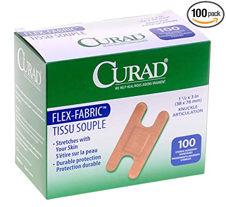 Curad NON25510Z Fabric Adhesive Bandages, Knuckle, Natural (Pack of 100)