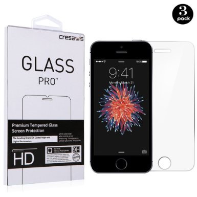 iPhone 5S Screen Protector,cresawis iPhone SE 5S 5 5C Screen Protector [3-PACK] Tempered Glass - 0.26mm Thickness/ 9H Hardness-Clear
