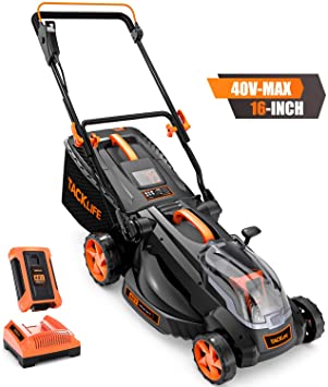 TACKLIFE Cordless Lawn Mower, 40V, 16", Lawn Mower, 6 Mowing Heights, 4.0AH Battery with Indicator, 10.5Gal Large Capacity Straw Box, Foldable Tool Free Storage