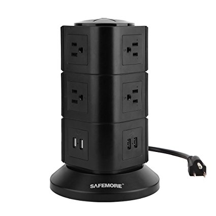 Safemore 10-Outlet with 4-USB Surge Protector Power Strip Power Socket Strip 6.5ft Cord(Black)
