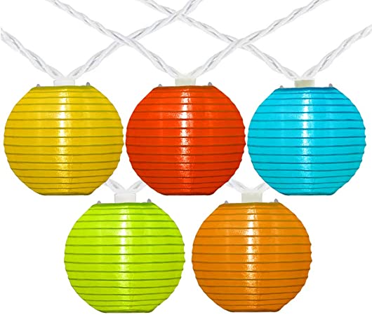 8.5Ft Multicolor Lantern String Lights,10 Mini Oriental Style Colorful Nylon Lanterns Hanging Lights Plug in Indoor Outdoor String Lights for Patio, Bedroom, Party Wedding Bedroom Bistro Bar