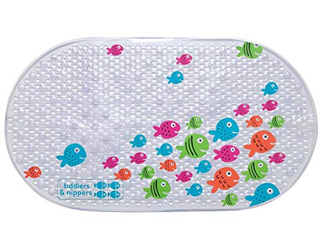 tiddlers & nippers | Kids Anti Slip Bath Mat | High Quality | Easy Clean | Mildew & Mould Resistant | Clever Non Slip / Skid Suction Cup | Shower Mats for Baby, Children & Toddler (Friendly Fish)